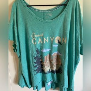 Terra & Sky green Grand Canyon 3x cropped tee 100% cotton raw edges.